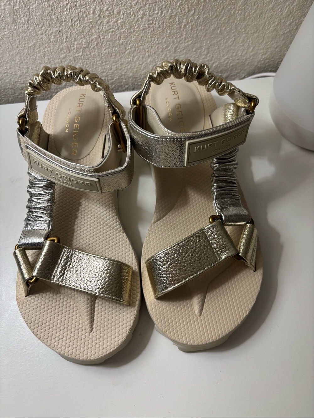 Kurt Geiger Metallic Gold Leather Strap Sandals